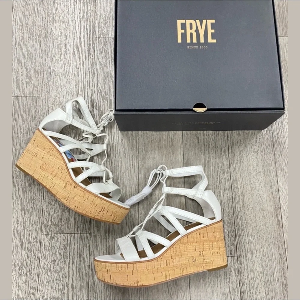 FRYE Heather Gladiator Platform Wedges in White!